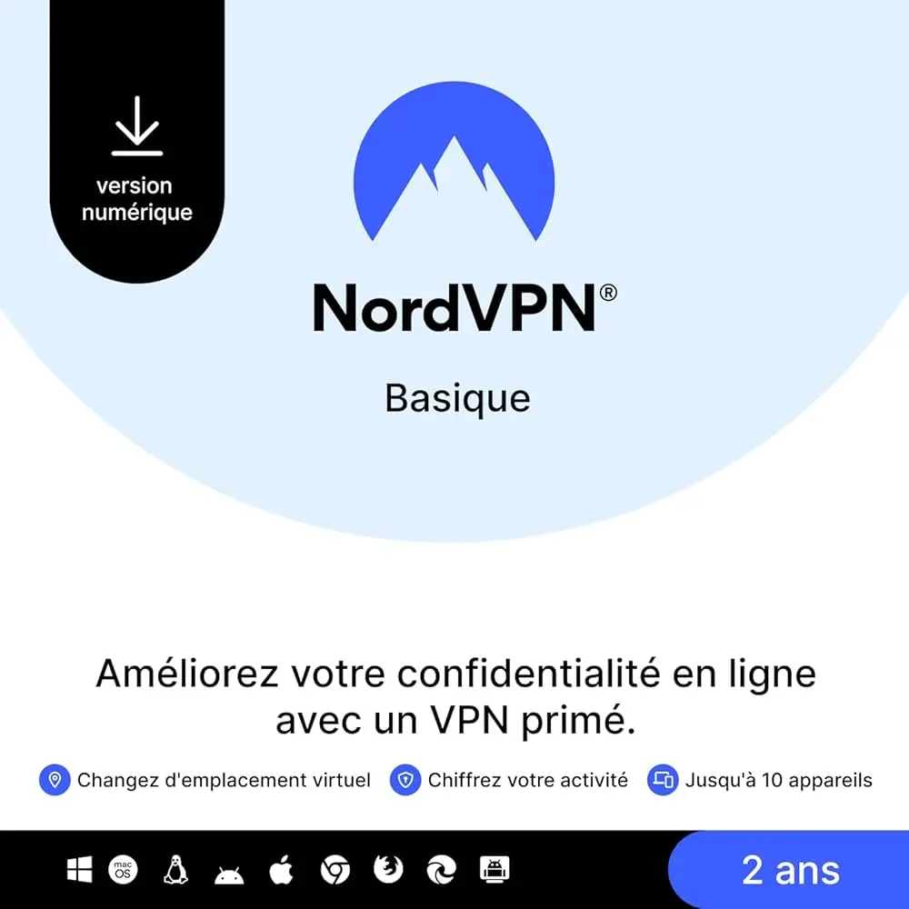 Nord VPN Basique - 24 mois (Compte perso_10 appareils)